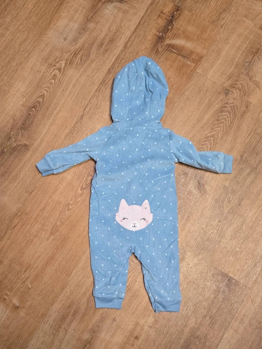 ☀️Carter's Light Blue Hooded Footie with White Dots 6m